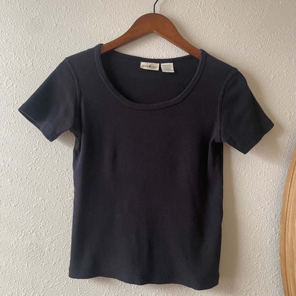 2000s Y2K Basic Off Duty Model Black‎ Short Sleeve